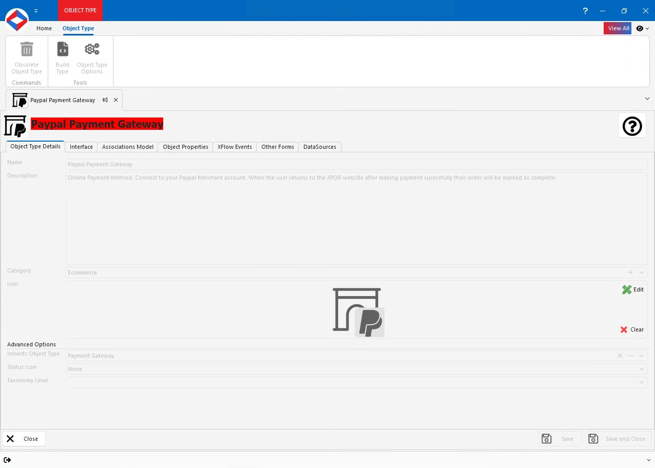 Editing a Paypal Payment Gateway in XPOR System Modeller