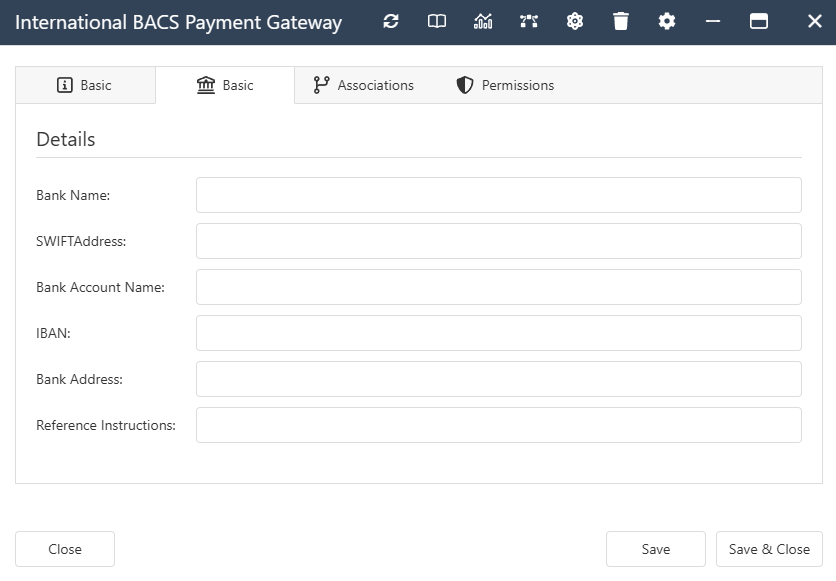 The interface form for a International BACS Payment Gateway