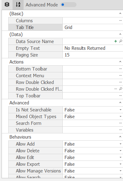 Grid Advanced Options