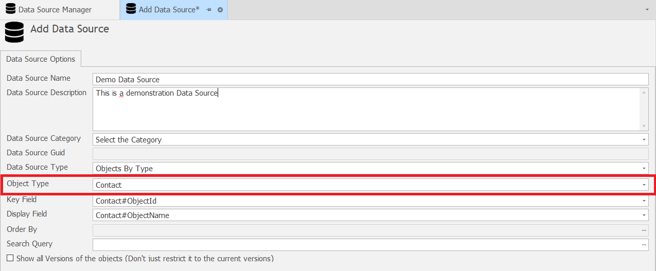 Object Modeller Object By Type Data Source