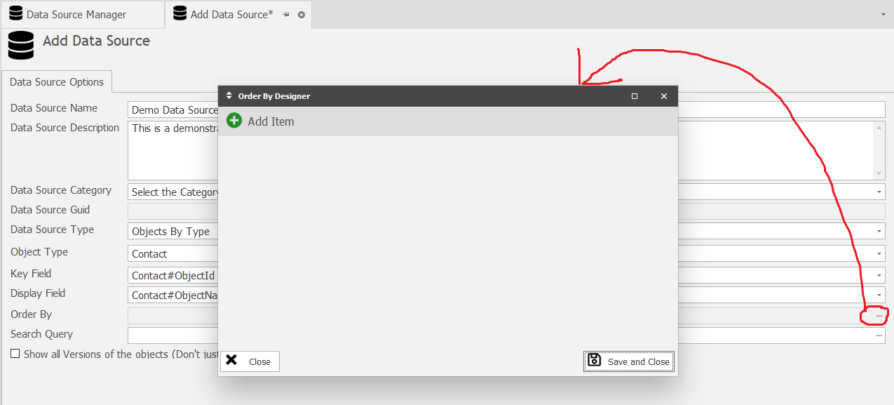 Object Modeller Data Source Order By