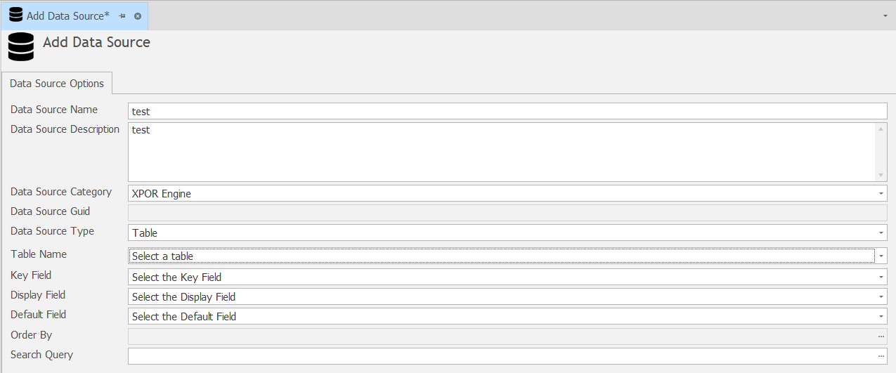 XPOR datasource config from a TABLE