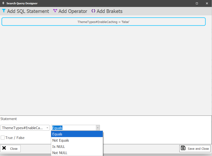 XPOR Query designer Filter type