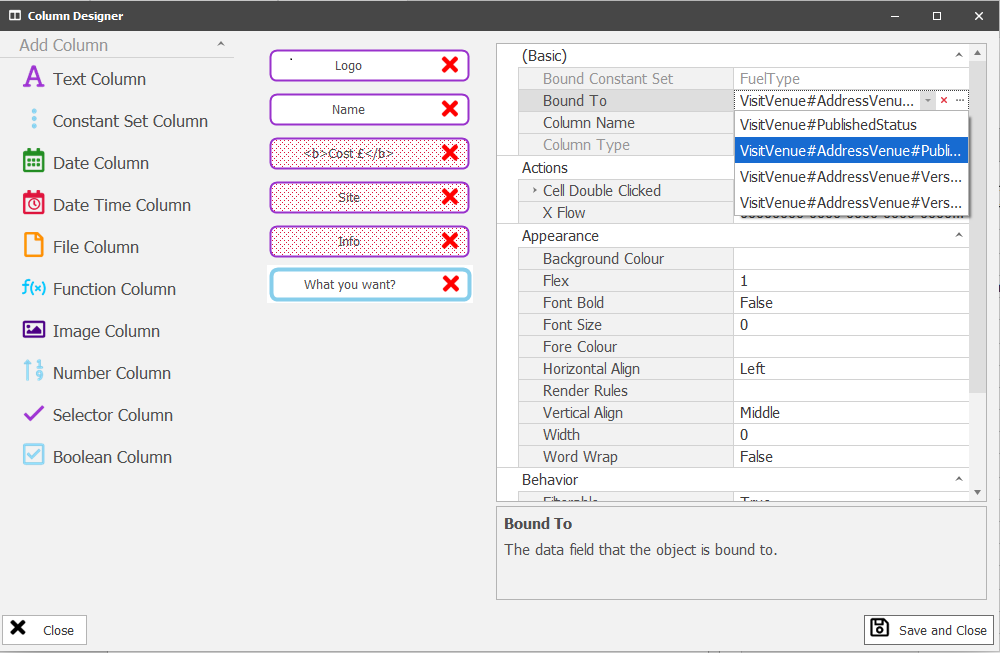 Binding the Constant set grid column