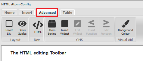 HTML Editor Advanced Tab