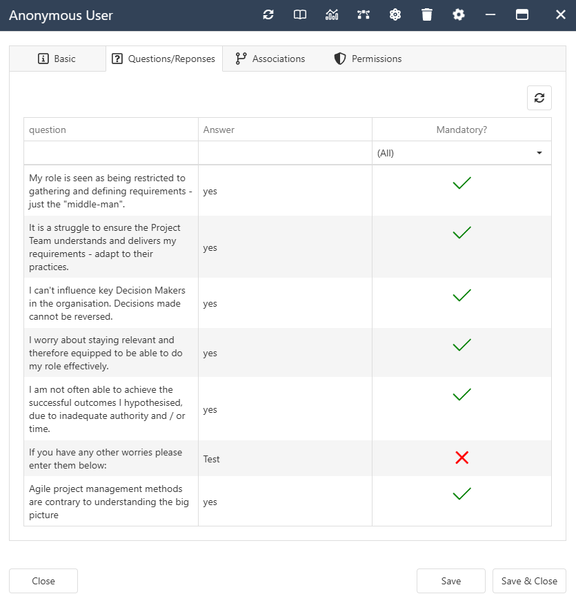 The interface form for an Answer Sets