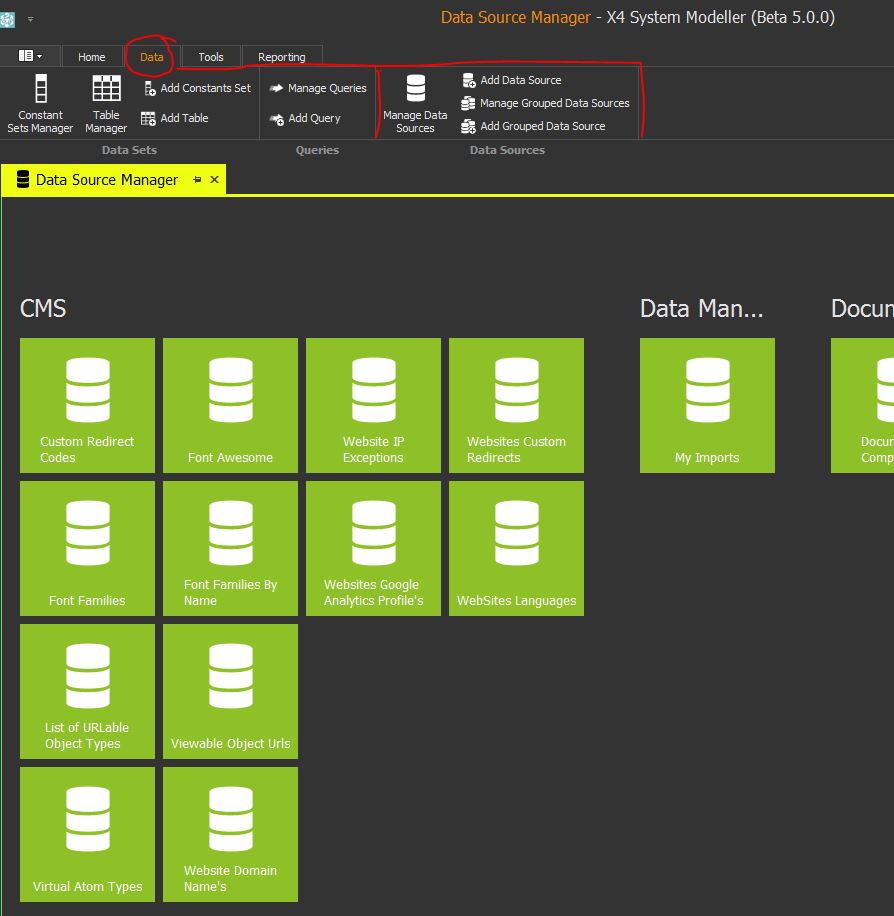 Object Modeller Data source manager