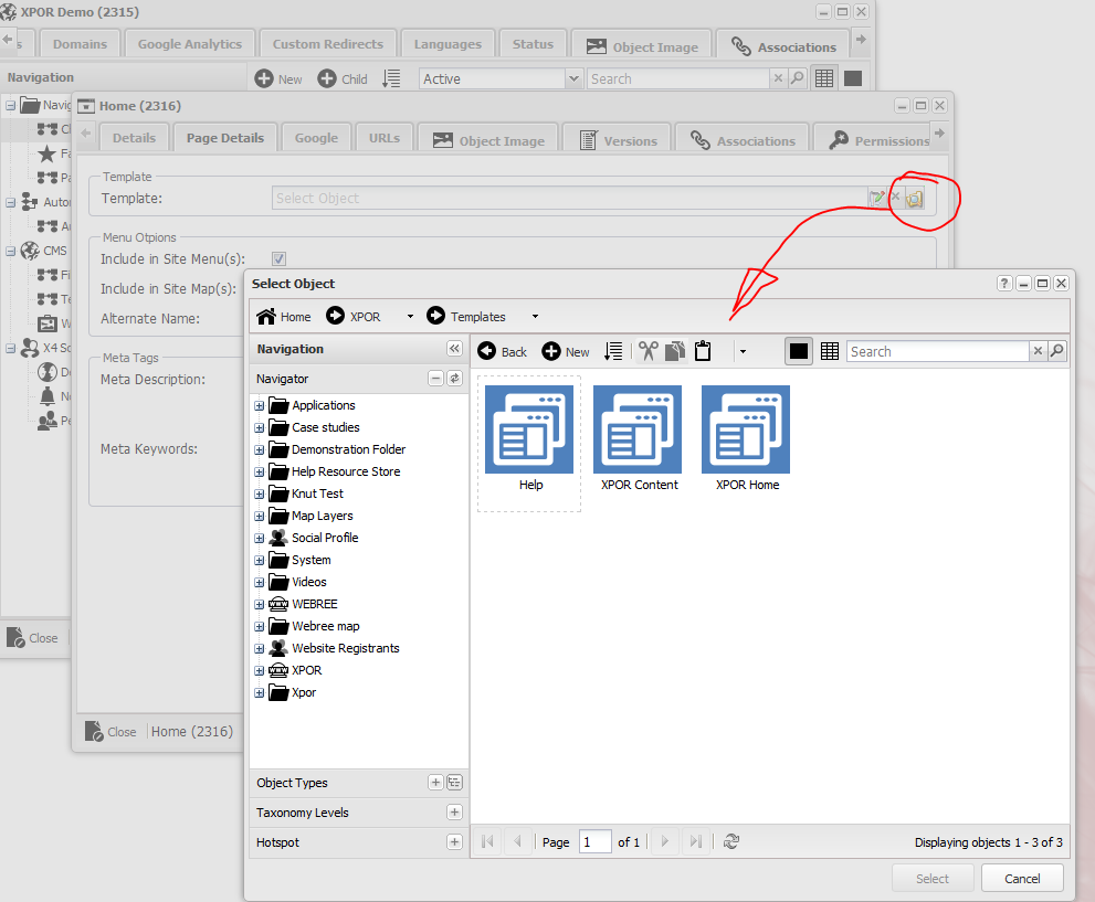 Create web page select template