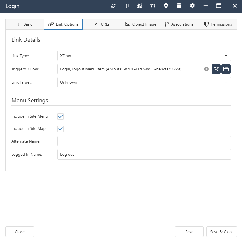The interface form for a Link