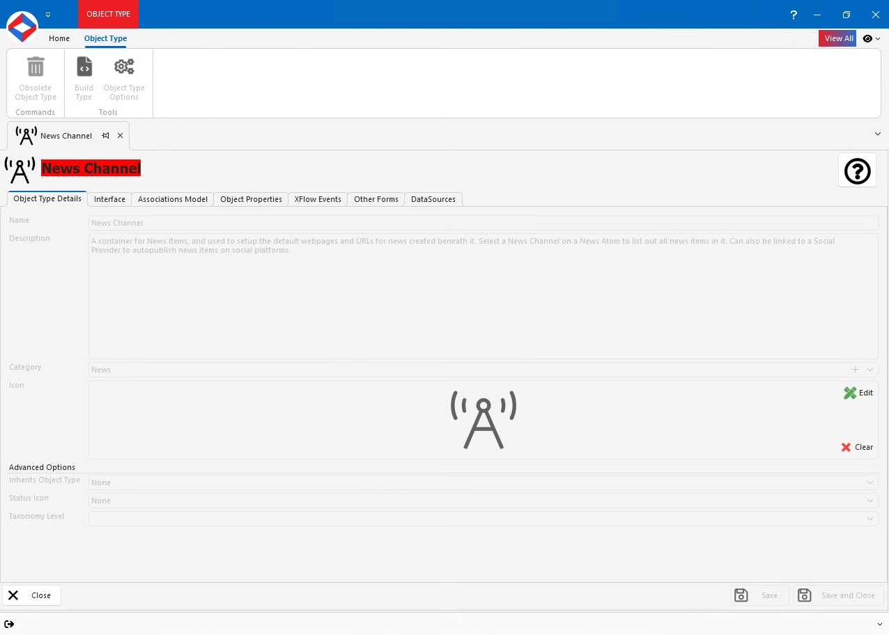 Editing a News Channel in XPOR System Modeller