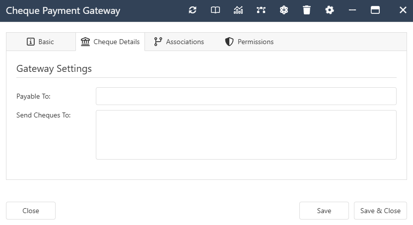 The interface form for a Cheque Payment Gateway