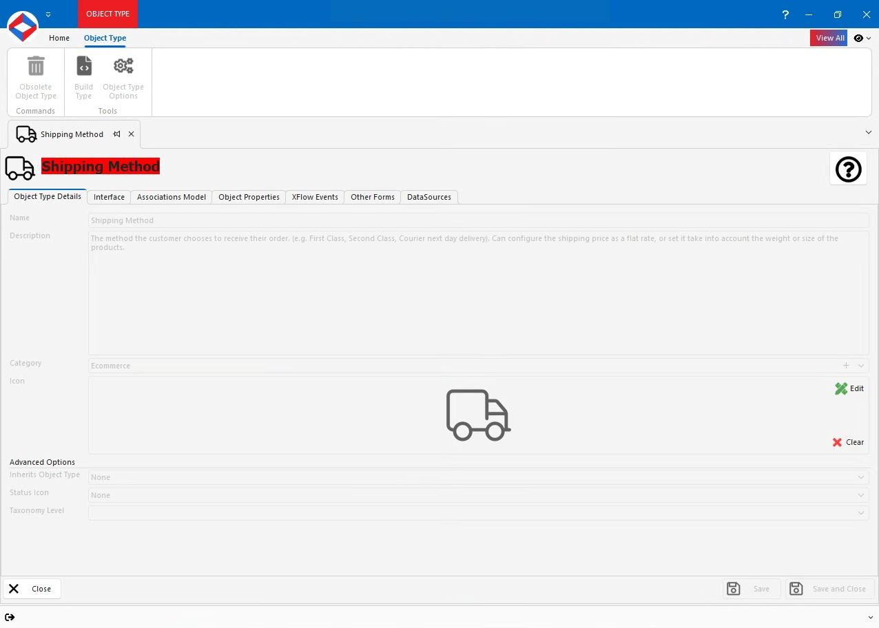 Editing a Shipping Method in XPOR System Modeller