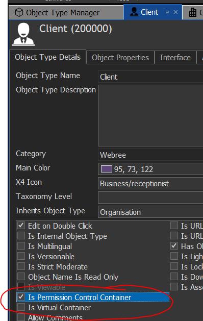 Object Option Permissions Control Container