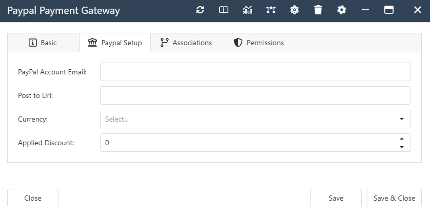 The interface form for a Paypal Payment Gateway