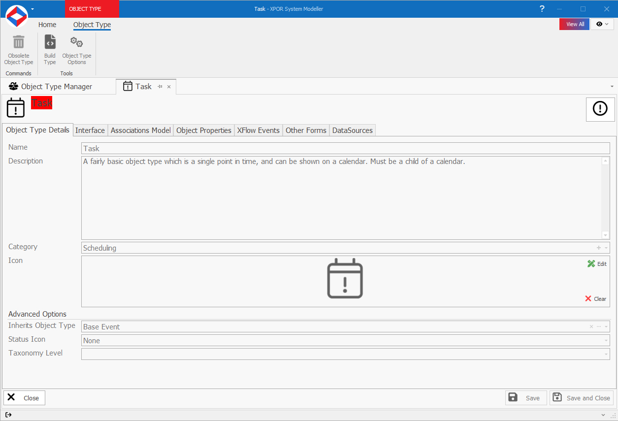 Editing a Task in XPOR System Modeller