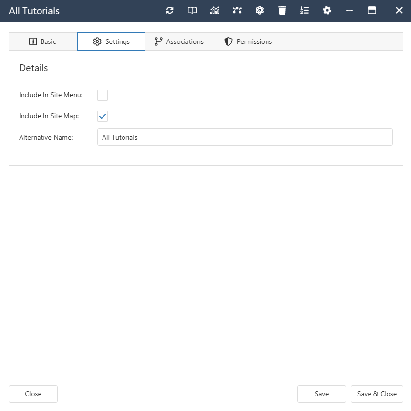The interface form for a Website Folder