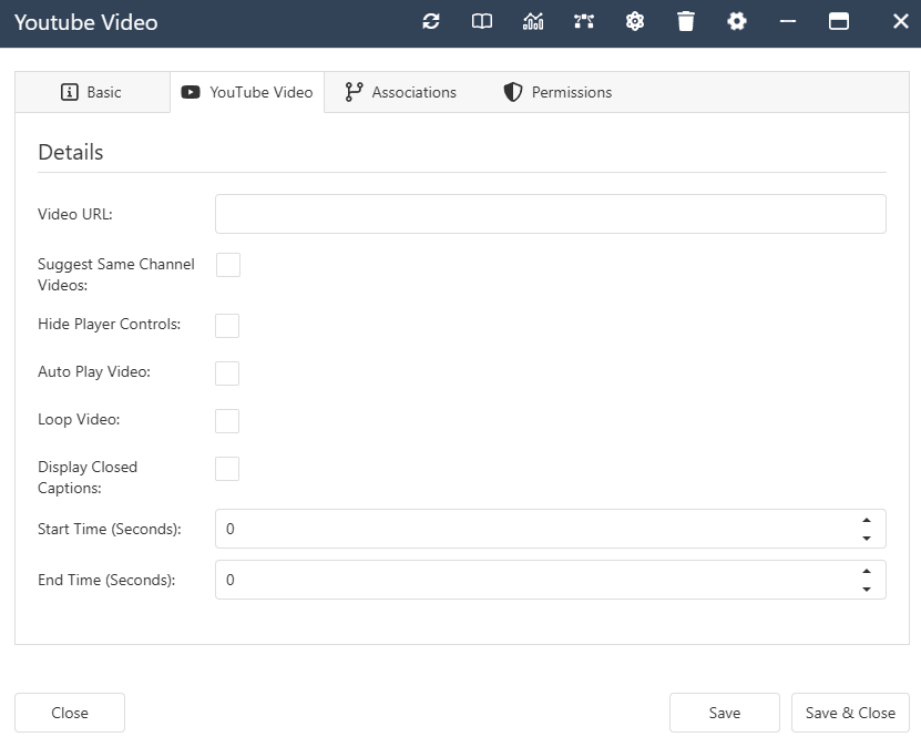 The interface form for a YouTube Video