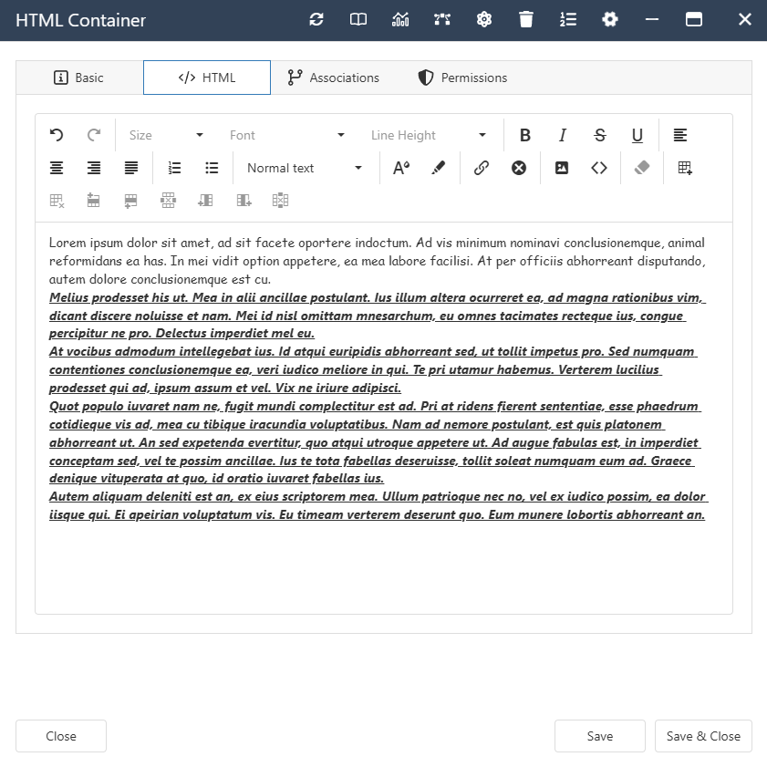 The interface form for a HTML Container