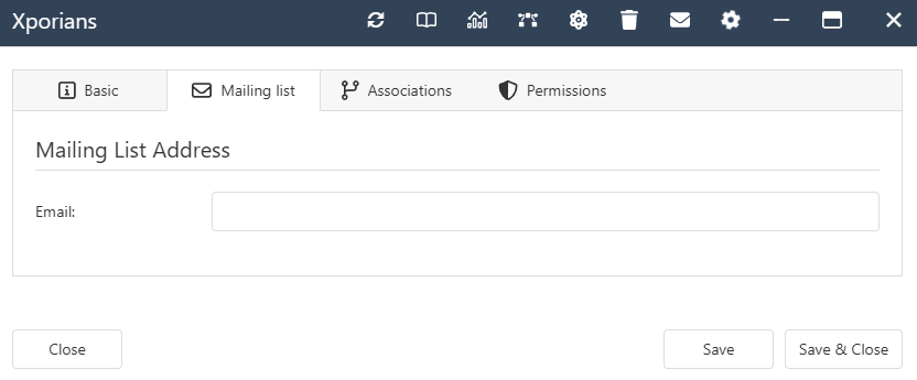 The interface form for a Mailing List