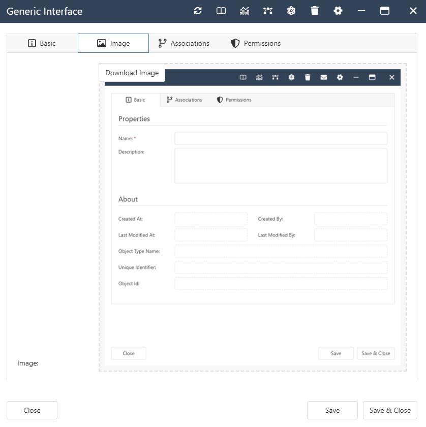 The interface form for an Image