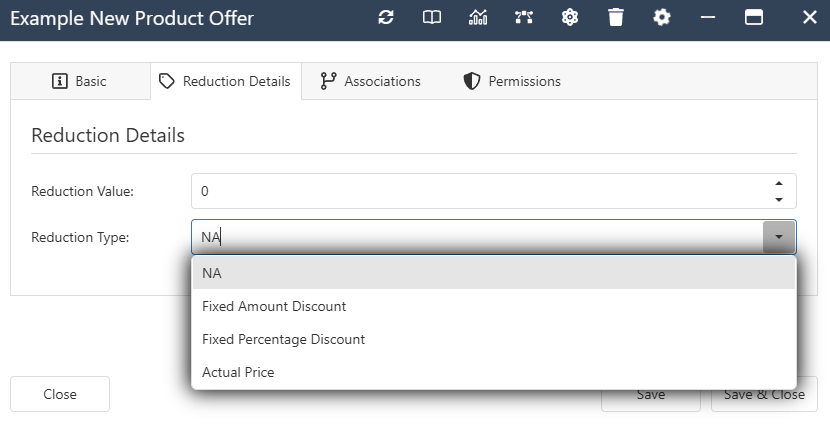 The interface form for a New Product Offer