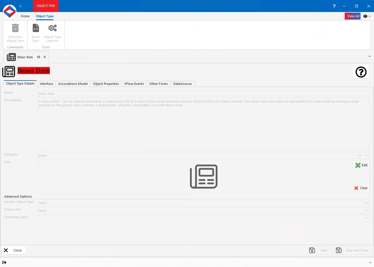 Editing a News Item in XPOR System Modeller