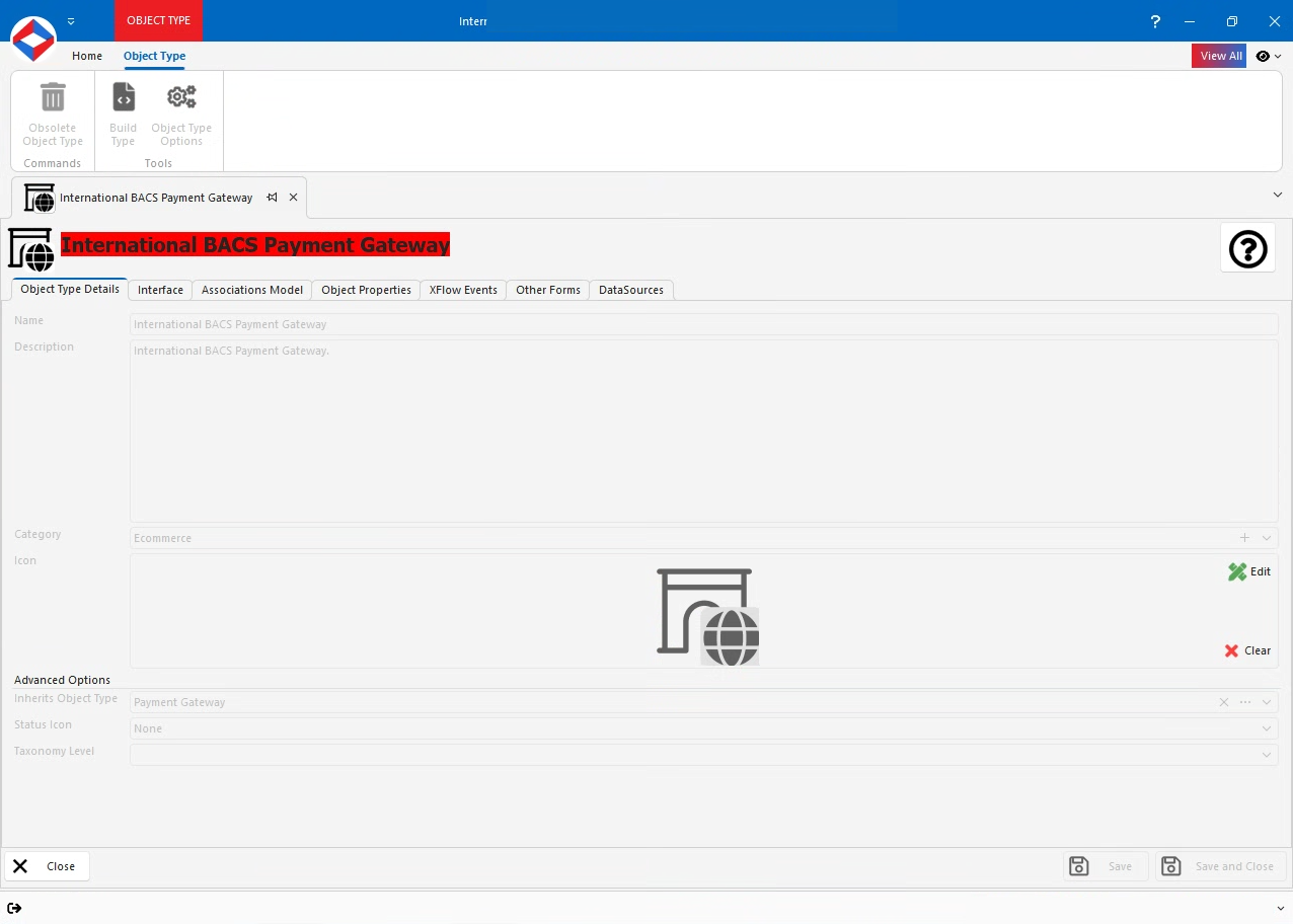 Editing a International BACS Payment Gateway in XPOR System Modeller