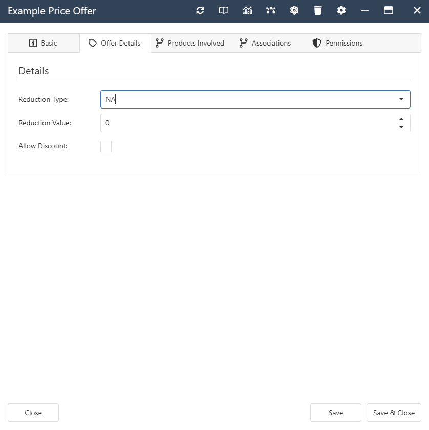The interface form for a Price Reduction Offer