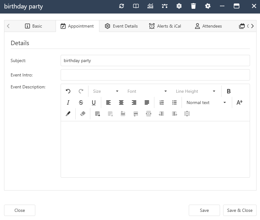 The interface form for an Appointment