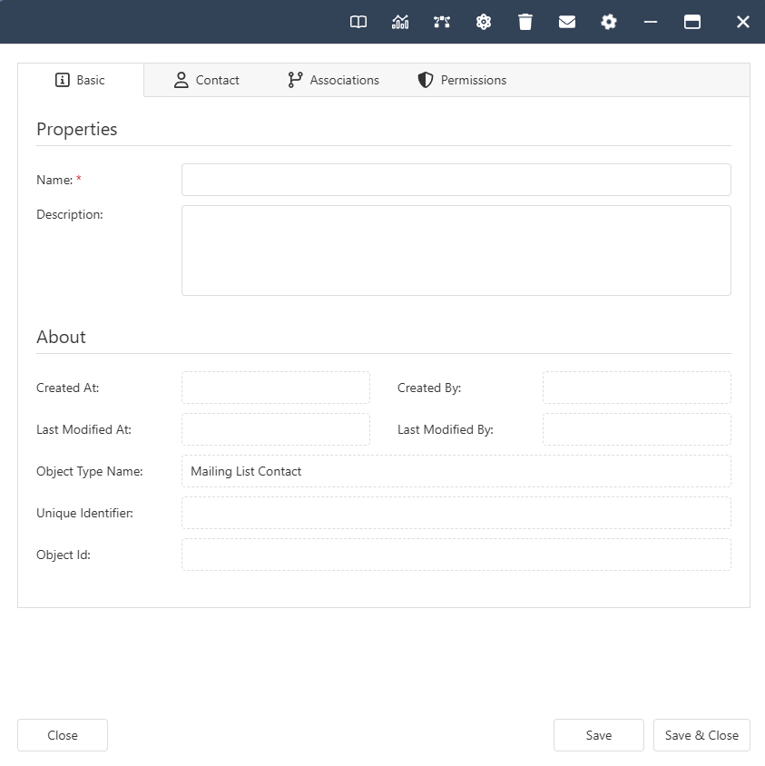 The interface form for a Mailing List Contact